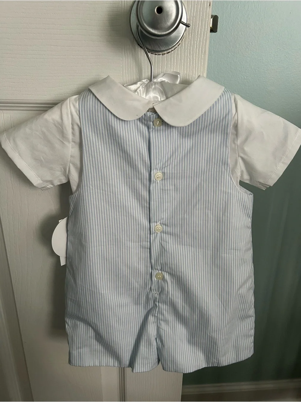 Edgehill Collection Blue & White Smocked Baby Romper with Shirt